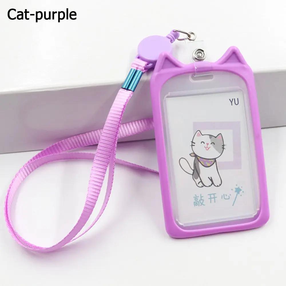 Desenhos animados Gato Titular Do Cartão, Candy Cor ID Card Sleeve, Retrátil Reel Lanyard, Tampa De Crédito De Identidade, Banco Barramento Cartão Caso, 1Pc - Image 1