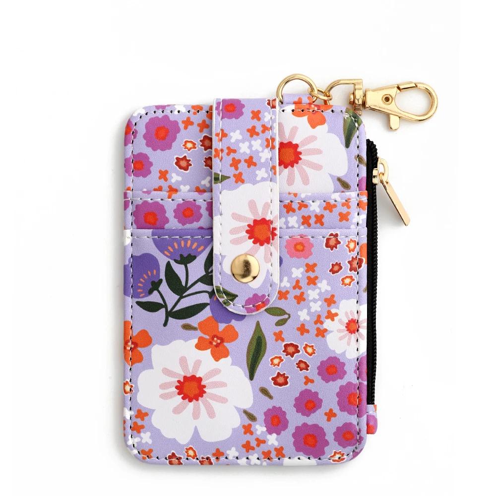 Pulseira de contas de silicone, bolsa de couro, chaveiro wristlet, pulseira carteira, impresso floral, Fragmentado ID Bag, 2024 - Image 1