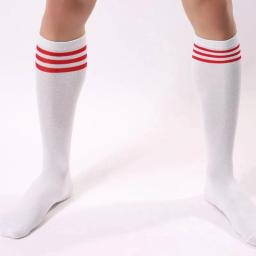 Meias de compressão unisex para o futebol, antiderrapante, longo, joelho, listrado, para o futebol, corrida, atlético - Image 4
