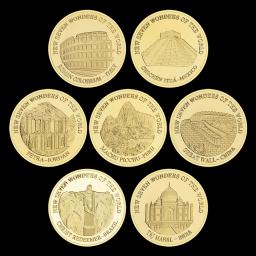 Lembrança das Sete Maravilhas do Mundo, Moeda Banhada a Ouro, Presente Colecionável, Grandes Edifícios, Moeda Comemorativa - Image 1