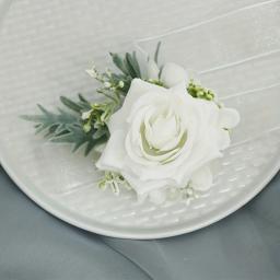 White Rose Wedding Wrist Corsage e Boutonniere Set, Noiva, Dama de honra, Homem, Noivo, Flores do casamento Acessórios, 1, 6Pcs - Image 4