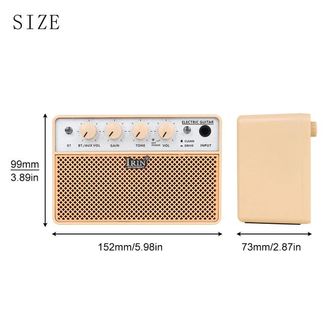 Mini Amplificador de Guitarra Bluetooth Recarregável 10W 3000mAh com Canais Limpos e de Movimentação
