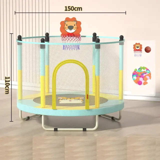 Trampolim Infantil com Rede Protetora para Exercícios e Diversão Indoor - Diâmetro de 1,5m