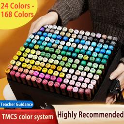 24-168 cores álcool marcador oleoso de ponta dupla pintura conjunto de arte cultura de escritório e materiais educacionais - Image 1