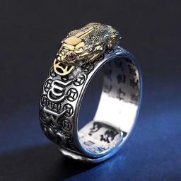 Chinese Feng Shui Anéis Ajustáveis Banhados a Prata para Homens e Mulheres, Amuleto Riqueza, Jóias da Sorte, Presente de Aniversário - Image 4