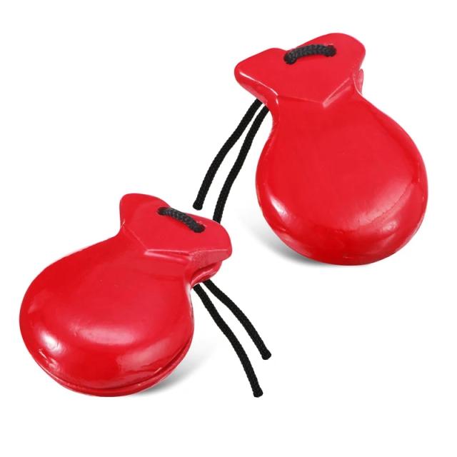 Castanholas Flamenco Espanhol de Madeira Tradicional com Cordão - Par de Percussão para Mão