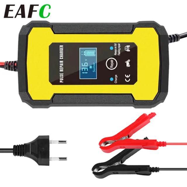 Carregador de Bateria Inteligente para Carros e Motos com LCD, Carga Rápida e Função de Reparo para Baterias de Ácido, AGM e Gel 12V
