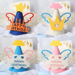 Feliz aniversário chapéu de feltro festa decoração artesanal diy chapéus bonitos com corda elástica para o bebê crianças adulto rosa azul branco - Image 2