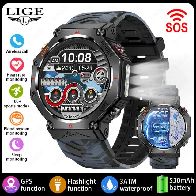 Lige Relógio Inteligente Militar AMOLED GPS Bluetooth Chamada 1.39" 3ATM