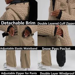Roupas de esqui inverno com capuz suítes de esqui 2025 mulheres esportes quentes macacões de neve ao ar livre à prova dwindproof água à prova de vento snowboard agasalhos - Image 5