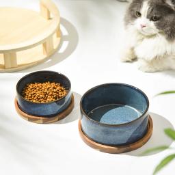 Matte Ceramic Pet Bowl para cão, Protetor de Coluna Cervical Anti Knock Over Bandeja de madeira, Pet Feeding Supplies Acessórios para gatos - Image 4