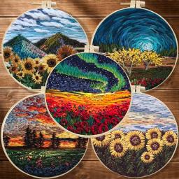 DIY Flower Embroidery Starter Kit com Padrão de Paisagem, Pano Cor Threads, Ferramentas sem aro, Costura Art Craft, Home Decor - Image 1