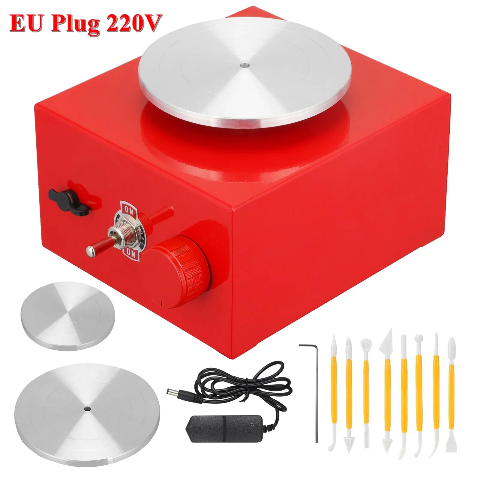 Mini máquina da roda da cerâmica elétrica para a arte artesanato cerâmica roda ferramentas de argila turntable com 6.5 + 10cm bandeja & kit de escultura - Image 1