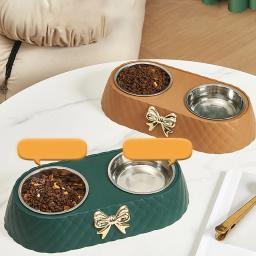 Tigelas duplas antiderrapantes removíveis duplas para cães e gatos, acessórios duráveis, simples de limpar, filhote de cachorro pequeno conveniente, tamanho 34x17,5x6,5 cm - Image 3