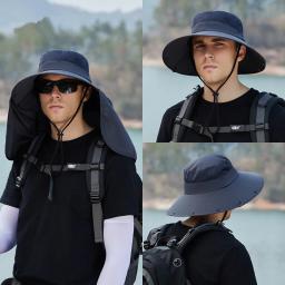 Chapéu de pesca de verão pescoço proteção solar à prova dwaterproof água ao ar livre caminhadas balde chapéu grandes beirais boné de pescador panamá para homem - Image 2