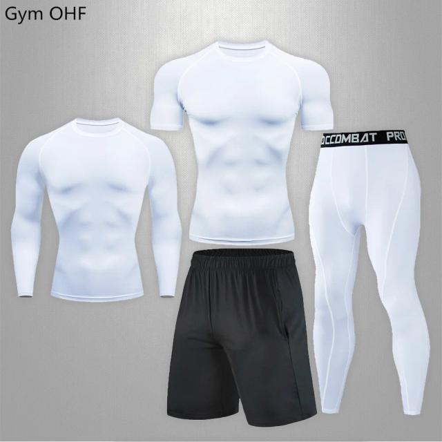 Conjunto Masculino de Roupas Esportivas para Fitness: Terno Esportivo em Compressão para Treinos de Corrida e MMA