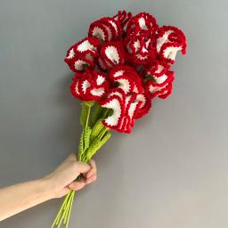 Flor de cravos feitos à mão com bolsa de embalagem, lã, flor artificial, crochê manual, flor trançada, decoração de casa, 43cm, 1pc - Image 1
