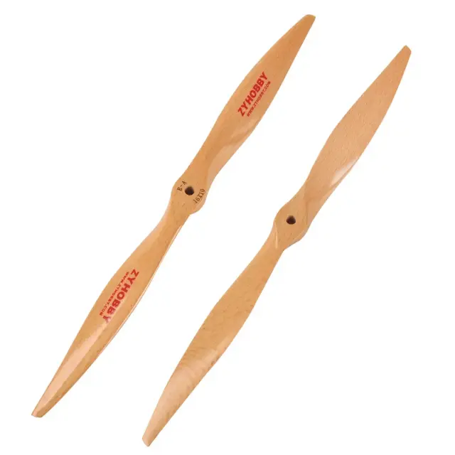 Hélices de Madeira para Avião RC Elétrico com Vários Diâmetros: 12x6, 12x8, 13x6, 14x7, 16x10, 17x8, 18x8, 18x10 e 20x10.