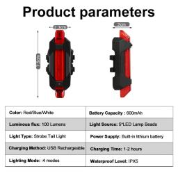 Led bicicleta luz da cauda usb recarregável mountain bike segurança aviso dianteiro e traseiro piscando luzes noite equitação acessórios - Image 3