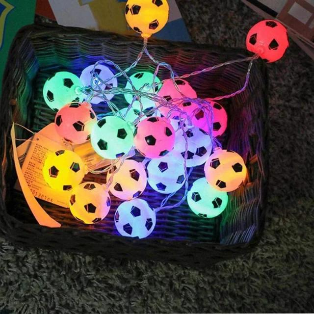 Iluminação Decorativa Bola de Futebol com Luzes de Cordão, Perfeita para Quarto, Jardim e Festas de Aniversário, 1.5m com 10 LEDs