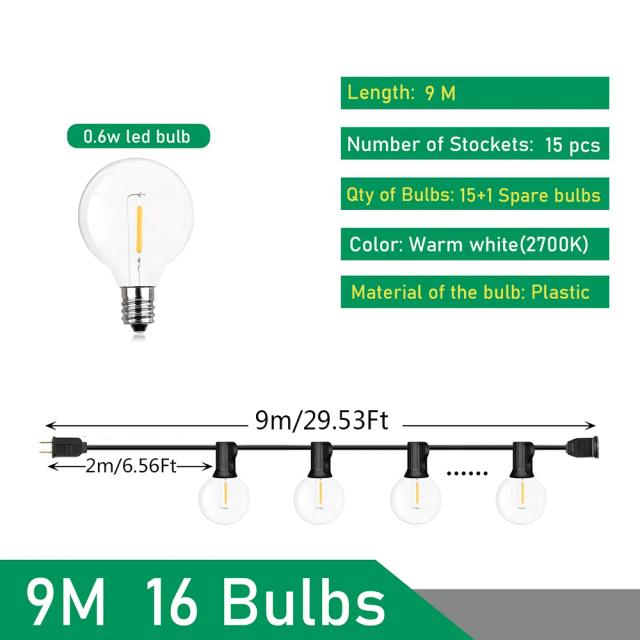 110v/220v luzes da corda ao ar livre led g40 festão fada pátio guirlanda lâmpada casamento rua acampamento jardim festa decoração luzes