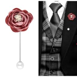 Alfinetes de lapela de casamento para homens e mulheres, broche floral, broches de pérolas, rosa feito à mão, moda coreana, 4 cores, cavalheiros - Image 2