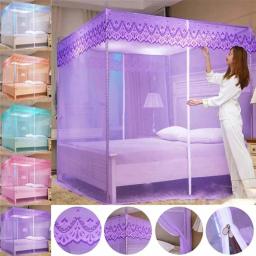 Mosquiteiro com suporte de aço inoxidável Zipper Lace Redes de cama queen românticas Tenda anti-insetos para cama individual e dupla - Image 1