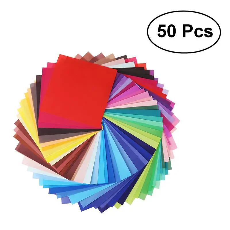 Papel Cores Vivid Folding para Artes e Ofícios Projetos, Single Sided Origami Folha Quadrada, 50 Folhas - Image 1