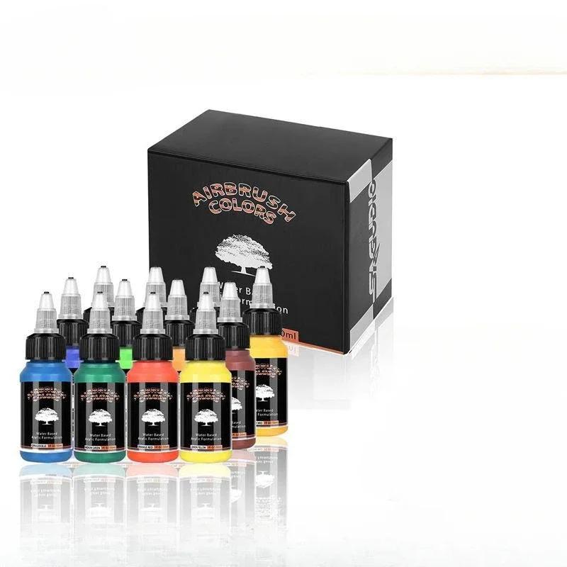 Kit de Tinta Acrílica à Base de Água para Aerógrafo - 12 Cores Vibrantes, Secagem Rápida e Ideal para Projetos DIY