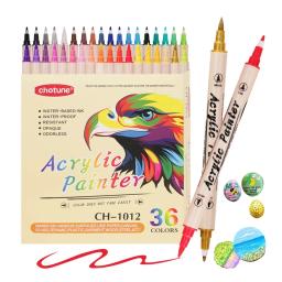 Ponta dupla tinta acrílica marcadores, pincel de caneta e ponta fina, marcadores de arte suprimentos para Rock, 12-36 cores - Image 1