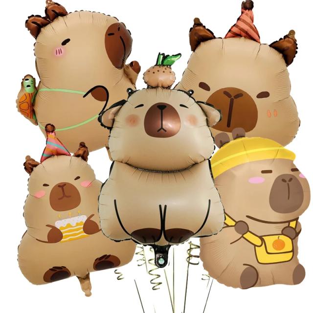 5 pçs dos desenhos animados capivara filme de alumínio balão conjunto bonito kapibala crianças festa aniversário decorações suprimentos chá de bebê ar globos