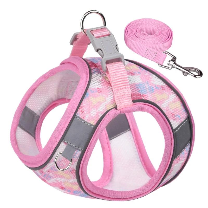 Colete de arnês para cães reflexivo respirável, Arnês para cães e gatos, Busto ajustável com coleira, fácil de usar, Pet Shop, verão - Image 1