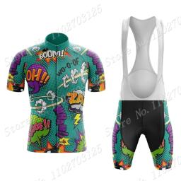 Explosivo Comics Ciclismo Jersey Set, Verão Roupas De Bicicleta, Camisas De Bicicleta De Estrada, Bib Shorts, MTB Roupas, Anime dos desenhos animados, 2022 - Image 2