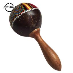 1 Pc Madeira Natural Coco Shell Mão Martelo Maraca Shakers Percussão Instrumento Musical Arte Artesanato Brinquedo Para Crianças Presente - Image 1