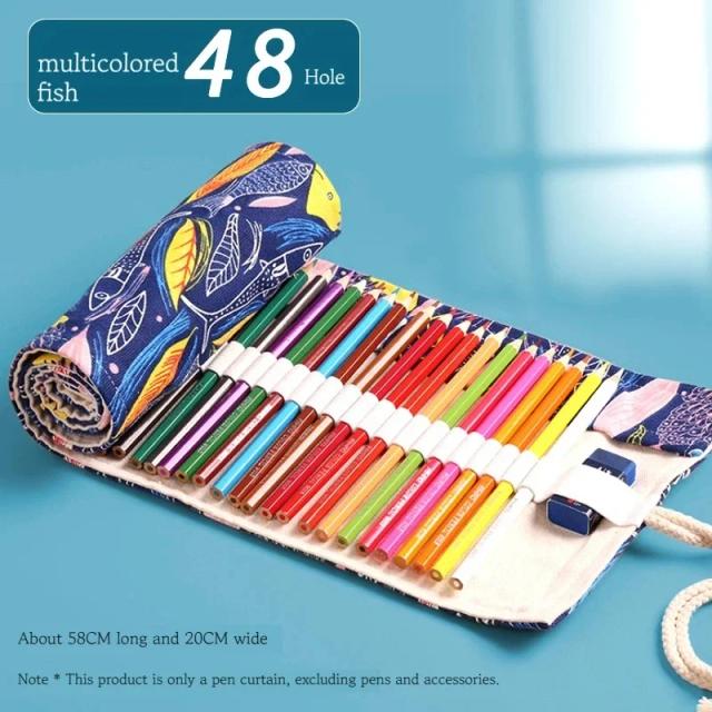 Estojo de Lápis Colorido em Canvas com 36, 48 ou 72 Buracos - A Solução Ideal para Organização Escolar e Armazenamento de Papelaria