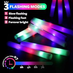 Cheer Tube Glow Sticks, Luz escura para festa, Bulk Colorido, Decoração de casamento, Espuma, LED RGB, 50Pcs - Image 2
