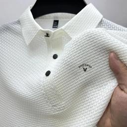 Camisa polo bordada masculina, Ice Cool Hollow, lapela de seda, camisa polo de malha, top confortável casual, moda luxuosa, verão, nova - Image 5