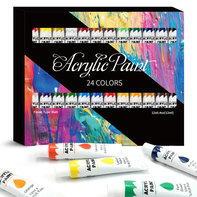 Tintas Acrílicas Não Tóxicas Artesanais para Pintura em Tela, Madeira, Tecido e Mais - 24 Unidades de 12ml
