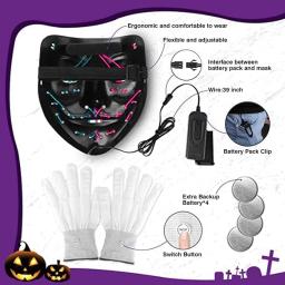 Máscara de Néon LED com Luvas Brilhantes, Máscaras de Festa Masquerade, Trajes Cosplay, Máscaras Light Glow in the Dark, Presente de Natal - Image 5
