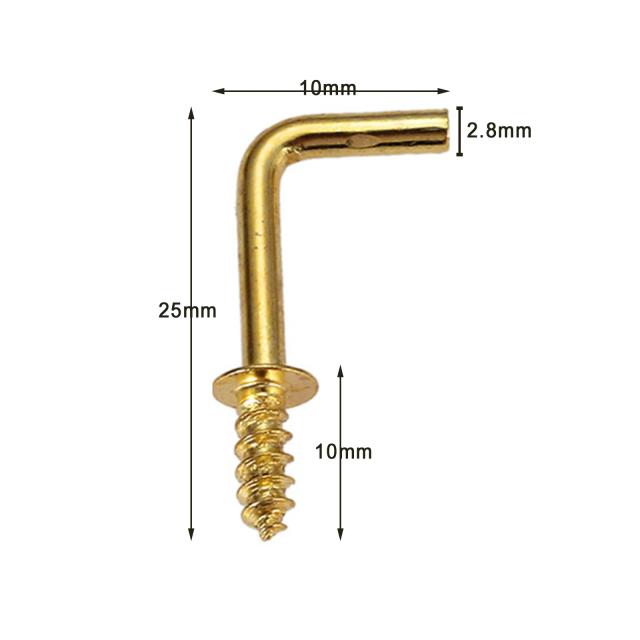 Ganchos de Latão Banhado para Fixação de Móveis - Kit com 20 Peças de Parafusos em L para DIY e Decoração de Casa - 1/2" e 5/8"