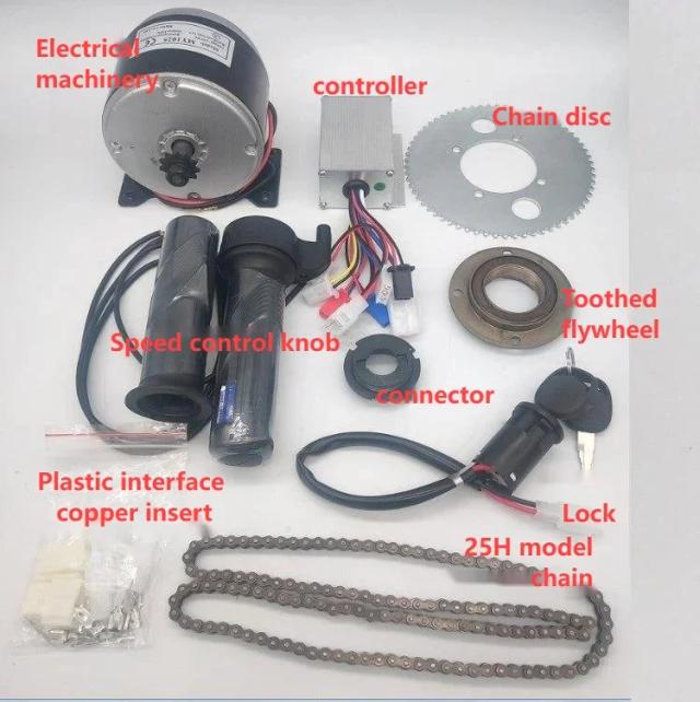 Kit de Modificação para Bicicleta Elétrica 24V 250W com Motor de Escova e Acessórios Inclusos