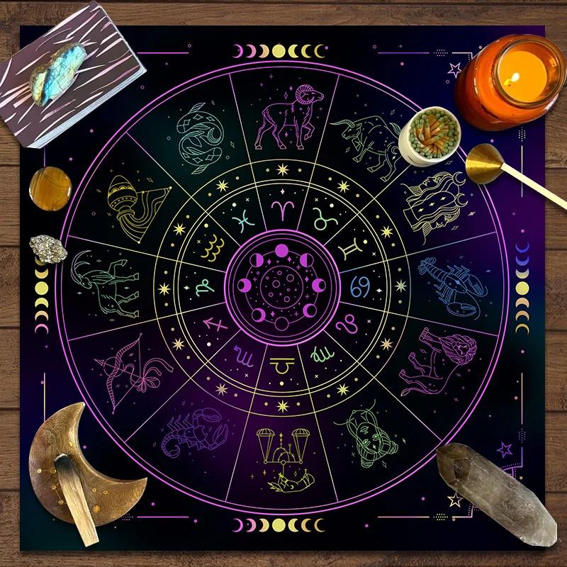 1pc tarôs toalha de mesa 12 constelações adivinhação altar pano jogo de tabuleiro fortuna astrologia oracle cartão almofada mesa capa decoração - Image 1