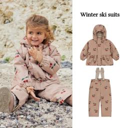 Konges slojd 2025 inverno bebê meninas cereja com capuz jaquetas de esqui macacão conjuntos meninas à prova dwindproof água vento resistente ao frio casaco - Image 1