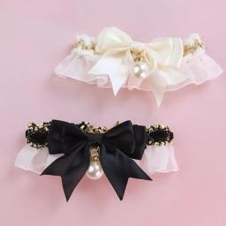 Colar de pérolas de laço bowknot para cachorro, colar bonito, decoração de pescoço doce, gravata de cachorro, babadores para gatinhos, pet suprimentos, preto, nova moda - Image 1