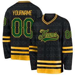 Jersey de hóquei em gelo personalizado para homens e mulheres, camisas de treinamento de competição, 3D imprime seu nome e número, preto e dourado - Image 6