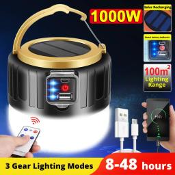 Solar LED Camping Lanternas com controle remoto, lanterna recarregável, impermeável, tenda ao ar livre Luz, Power Bank - Image 1