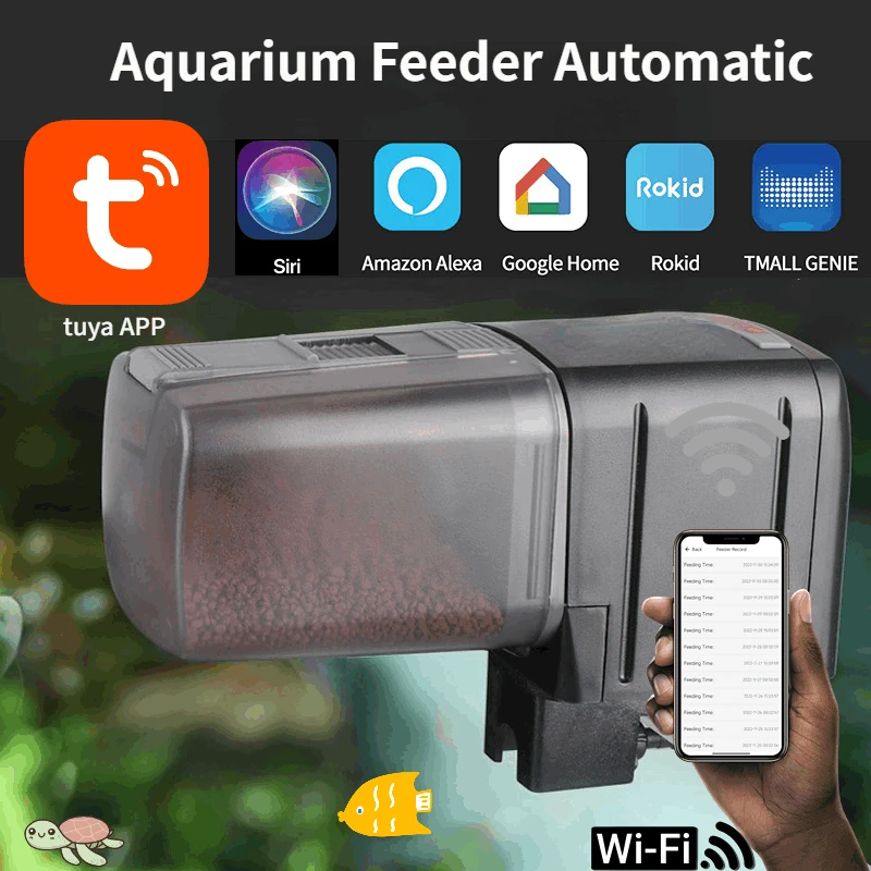 Alimentador automático do tanque de peixes do aquário, App sem fio do telefone esperto, orador inteligente, controle remoto, sincronismo, WiFi, alimentação dos peixes - Image 1