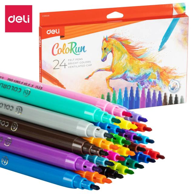 Caneta Aquarela Deli-Bom para Crianças - 24 Cores para Desenho e Pintura DIY na Escola