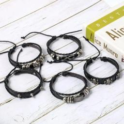 Pulseira de liga em forma de estrela do crânio do punk, couro PU, preto, 6pcs - Image 5