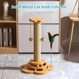 Brinquedo De Gato De Madeira Sólida Plataforma giratória, Engraçado Stick Bolas, Durável Sisal Coçar Board Coluna De Garra De Gato, Pet fornecimentos - Image 3